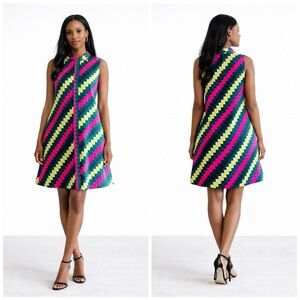 Zuri BHOOMKI Sleeveless A-Line Dress Colorful Geometric Print Size S